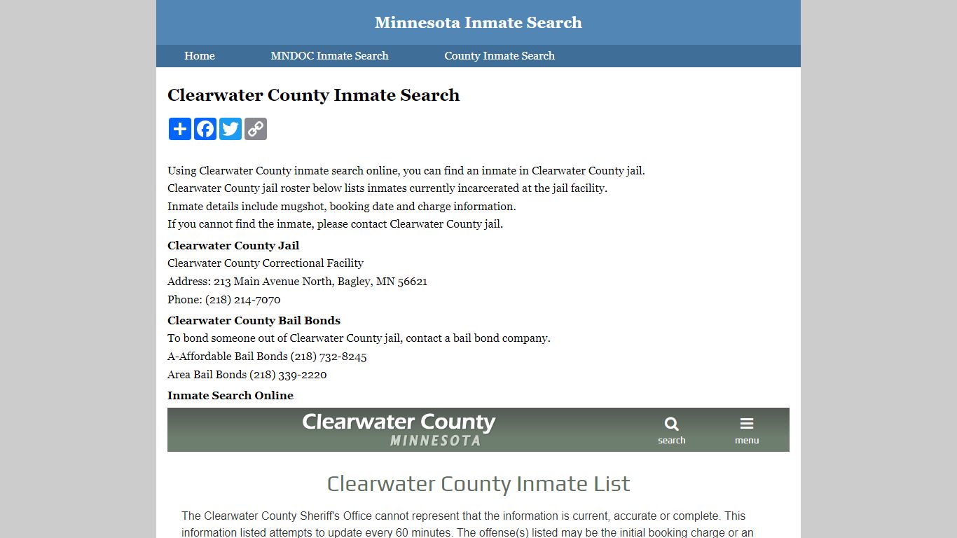 Clearwater County Inmate Search